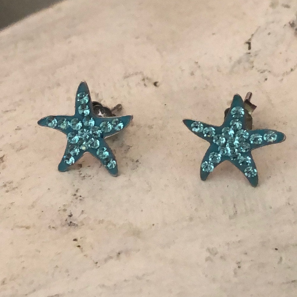 Sterling Silver Starfish Crystal Earrings NWT - Picture 5 of 7